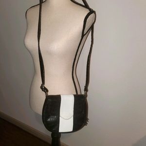 Black and white crocodile embossed crossbody bag